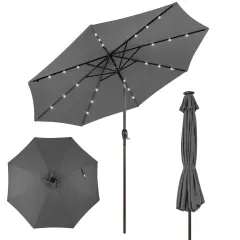Costway 10' Solar LED Lighted Patio Market Umbrella Shade Tilt Adjustment Crank Tan/Beige/Blue/Navy/Burgundy/Gray