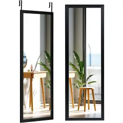 47.5" Full Length Bedroom Mirror with MDF Frame and Adjuatbale Hook for Over Door or Wall Mount Black