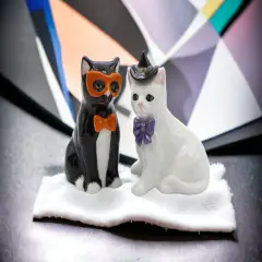 Ceramic Black and White Cats in Costumes Salt and Pepper, Home D&eacute;cor, Gift for Her, Mom, Kitchen D&eacute;cor, Cat Lovers Gift, Pet Loss Gift