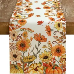 Fall Pumpkins and Sunflowers Table Runner 13x48 Inch
