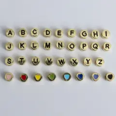 Gold Round Cast Letter & Multicolor Heart Beads