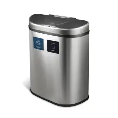 Silver Stainless Steel Dual-Compartment Trash Can with Motion Sensor and Soft Close Lid