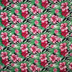 1 Yard Hibiscus Floral Print Polyester Fabric 60 Inch Width Black & Green