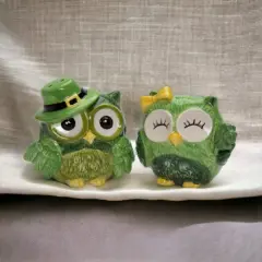 Ceramic Irish Owl Salt And Pepper Shakers, Home D&eacute;cor, Gift for Her, Gift for Mom, Kitchen D&eacute;cor, Irish Saint Patrick&rsquo;s Day D&eacute;cor