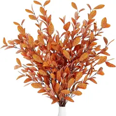 6 Pcs Artificial Fall Eucalyptus Stems (Orange)