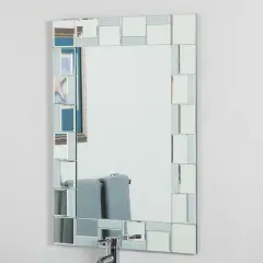 Silver Frameless Rectangular Bathroom Mirror with Beveled Glass