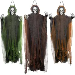 3 Pack Hanging Ghost Outdoor Halloween Decorations, One 53.2" and Two 43.3" Hanging Skeleton