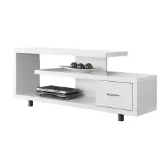 White Modern TV Stand for 60-Inch Flat Screen TV with Storage Drawer