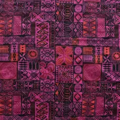 1 Yard Traditional Polynesian Tapa Design Fabric, 100% Polyester, 60 Inches Width Fuchsia