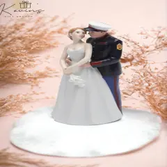 Ceramic Bride and Marine Groom Wedding Couple Figurine, Gift for Veteran, Wedding D&eacute;cor, Wedding Gift, Anniversary D&eacute;cor, Anniversary Gift