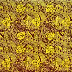 1 Yard Traditional Polynesian Tapa Monstera Leaves Design Soft Polyester Fabric 45 Inch Yellow/Brown