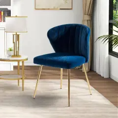 Velvet Upholstered Wingback Armless Side Chair with Gold Metal Legs for Living Room or Dining Navy Blue