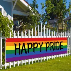 Happy Pride Outdoor Banner Pride Month LGBTQ+ Fence Banner Parade Front Yard Garden Decoration Sign