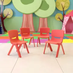 Emma and Oliver 4 Pack Plastic Stackable Pre-K/School Chairs with 10.5"H Seat Red