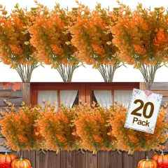 20 Bundles Artificial Fall Flowers for Outdoors Fall Decorations - Orange Eucalyptus