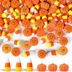 80Pcs Fake Pumpkin Candy Corn Mini Resin Charms