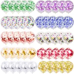 Party Confetti Balloons 50 Pack, 12 Inch Rainbow Confetti Latex Balloons for Birthday Baby Shower Party Decoration