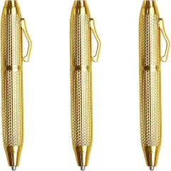 3 Pack Slim Metallic Retractable Ballpoint Pens Black Ink, Nice Gift for Business Office Students Teachers Wedding Christmas (Gold)