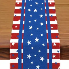 Patriotic Red White Blue Table Runner for Memorial Day, 4th of July, and Veteran's Day, Perfect for Home, Party, Kitchen, Dining Decorations