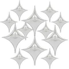 12PCS Silver Star Mylar Balloons Four Angle Star Foil Balloons 24Inch and 10Inch Silver Quadrangle Star Helium Balloons for Birthday Anniversary Bay Shower Wedding Party Decorations