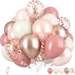 Dusty Pink Boho Blush Balloons, Metallic Rose Gold Retro Pink Ivory White Balloons, Nude Cream White Balloon and Confetti Balloons for Bridal Baby Shower Girls Birthday Wedding Decor Supply