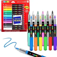 Paint Markers 12 Assorted Colors, Water-Based Paint Markers Brush Tip, No-Bleed Liquid Acrylic Marker Waterproof for Fabric, Canvas, Rock, Glass, Wood, DIY Crafts and Art Supplies