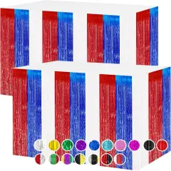 2 Packs Red White Blue Table Skirts, 4th of July Decorations Foil Fringe Curtain Tinsel Desk Skirt for America Patriotic Party,Memorial Day,Independence Day,Labor Day Decor