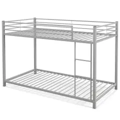 Twin Over Twin Metal Bunk Bed, Low Profile, Safe, No Box-Spring Silver