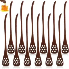 12 Pack Wood Honey Dipper, Honey Spoon Sticks, Honey Mixing Stirrers for Tea Coffee, Honey Comb Sticks with Long Handle, Reusable Honey Wand Syrup Dippers for Home Kitchen Party, Food Safe, 7''