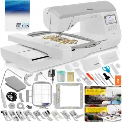 Brother NQ3550W Sewing & Embroidery Machine, 6" x 10" Field Size, 291 Sewing Stitches, Includes BES Lettering Software + Brother Magnetic SAMF180 Hoop + Mr. Vac & Mrs. Sew - Embroidery + Sewing Videos