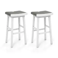2 Pieces Upholstered Saddle Barstools with Padded Cushions