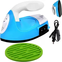 Mini Heat Press Iron Machine,Portable Mini Electric Iron,Small Heat Press Iron,Mini Iron Press for Clothes Shoes Bags Hats,Iron Press Machine for Heating Transfer,Silicone Pad Included (Blue)