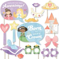 Big Dot of Happiness Princess Photo Booth Props Kit, Paper Dress Up Princess Birthday Party Supplies - 20 Count Selfie Prop Sticks