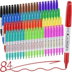 Permanent Markers Assorted Colors Set, 12 Colored Markers 84 Pack, Fine Point, Works on Wood, Plasticand Metal