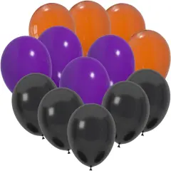 60 Pcs 12-Inch Latex Balloons in Black, Orange, and Purple - Halloween, Graduation, Birthday, Baby Shower, Party Decorations
