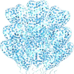30 Pcs Light Blue Heart Confetti Latex Balloons