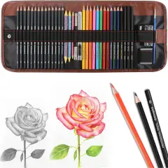 Sketching Pencil Set Drawing Pen Charcoal Sketch Kit Cover Graphite Charcoal Watercolor Pencils Paper Erasable Pen Beginners Artist Children and Adults(39pcs Art Supplies)