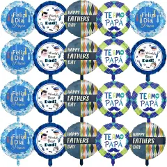 20 Pcs Father's Day Balloons, Happy Father's Day Mylar Balloons, Blue, White, Round, Self Sealing, Unisex, Adults