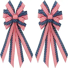 2 PCS Large Patriotic Wreath Bows, Patriotic Star and Stripe America Flag Bow for Memorial Day American Flag Wreath Bow for Front Door Indoor Outdoor Labor Day Holiday Party Home Decoration 20 * 12"