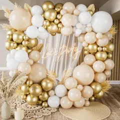 Sand White and Gold Balloon Arch Kit, White Nude Neutral Beige Metallic Gold Different Size Balloons for Boho Wedding Baby Bridal Shower Engagement Birthday Party Decorations Backdrop