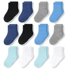 CozyWay Boy Crew Socks - Comfy Cotton Socks For Boys Ages 3 Years and Up - Soft & Breathable - Multi Color Blue - 12 Pack Multicolor