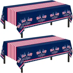 2 Pack Disposable Patriotic Tablecloth American Flag Tablecloths 54" x 108" Patriotic Plastic Tablecloth Patriotic Decorations Patriotic Birthday Party Supplies for Camping,Memorial,Veterans