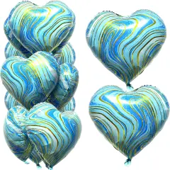 20Pcs 18 inch Marble Blue Foil Mylar Heart Shape Balloons Decorations Valentines Birthday Wedding Baby Shower Party (Marble Blue)