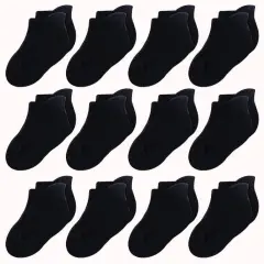 CozyWay Kids Ankle Socks - Comfy Cotton Socks for Boys and Girls Ages 3 Years and Up - No Show Soft & Breathable - Unisex Black - 12 Pack