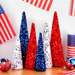 6 Pcs Cone Trees Red White Blue for 4th of July Decorations Tabletop Decorations