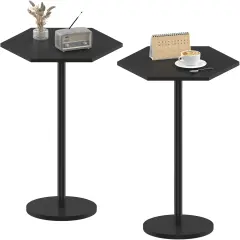 Modern Hexagon Pedestal Table Set of 2 - Black Drink Tables for Small Spaces, 24.4in/62cm Tall, Multi-Functional End Tables for Living Room, Bedroom, Patio (Easy Assembly)