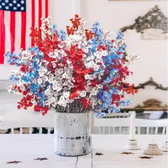 6Pcs 4th of July Artificial Flowers Fake Patriotic Babys Breath Flowers for Independence Day Decor