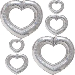 6 Pcs Silver Heart Shaped Balloons Foil Laser Hollow Balloon for Birthday Baby Shower Party Decoration Valentine's Day Mother's Day