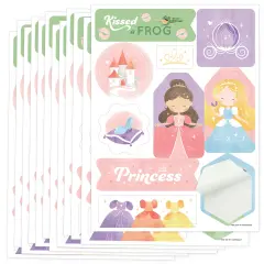 Big Dot of Happiness Princess Party Favor Sticker Sheet Sets, Princess Birthday Party Favors for Girls - 12 Sheets - 120 Stickers