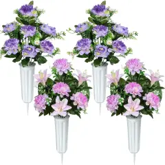 Artificial Grave Memorial Flowers with Vase for Cemetery Graveyard Decoration